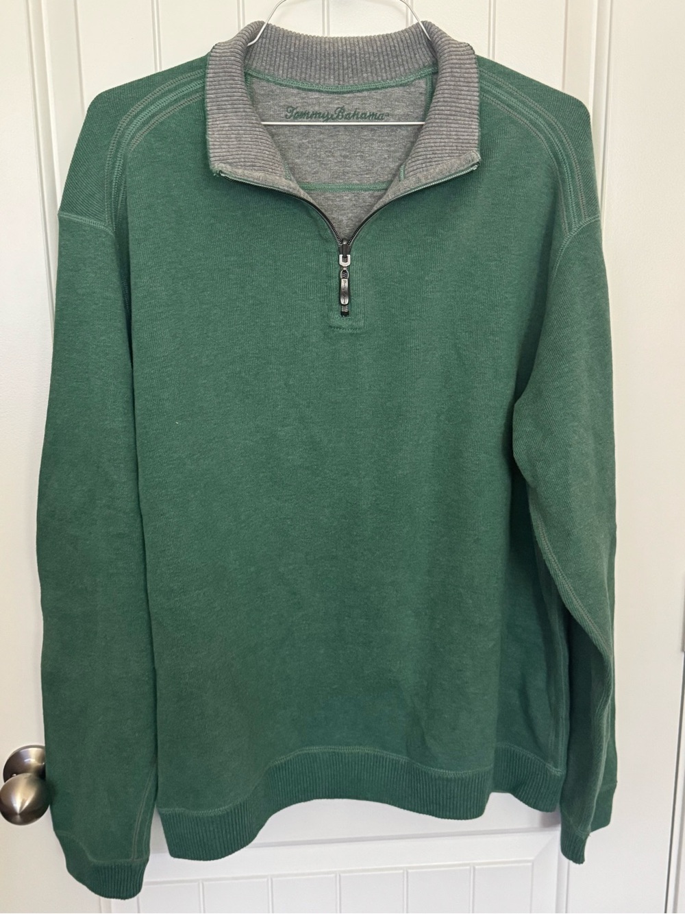 Tommy Bahama Reversible Green/Gray Quarter-Zip Sweater